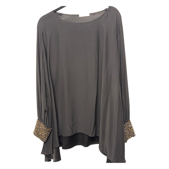 Gomez Garcia London Tops - $920 Gomez Gracia‎ London Crystal Cuff Sz 12 Oversized Shirt Shark Hem 100% Silk